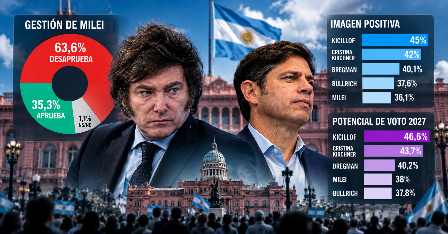 LA DESAPROBACIÓN DE LA GESTIÓN DE JAVIER MILEI SUBE AL 63,6 %